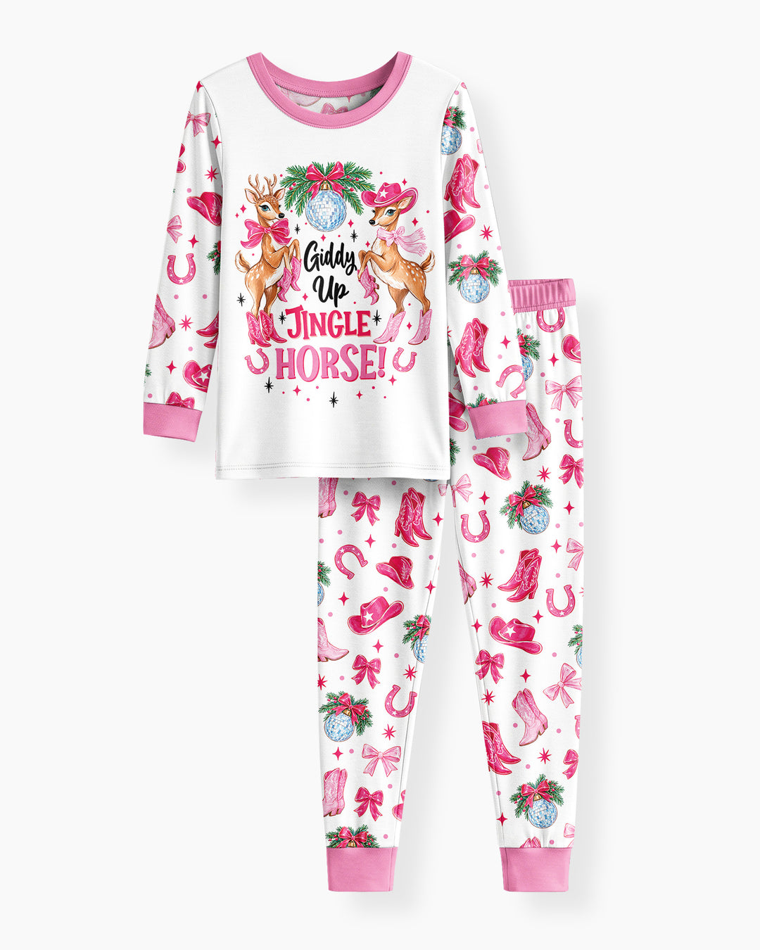 Western Christmas Giddy-up Jingle Horse Bamboo Two Piece Long Sleeve Pajama Set