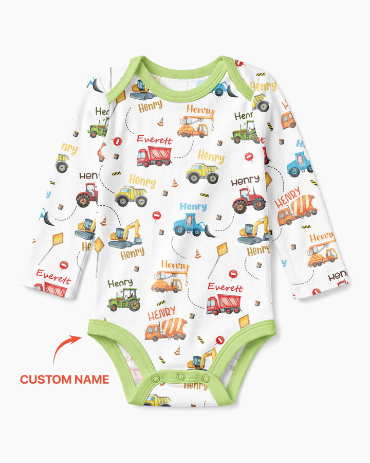 Construction Vehicles Custom Name Bamboo Bodysuit