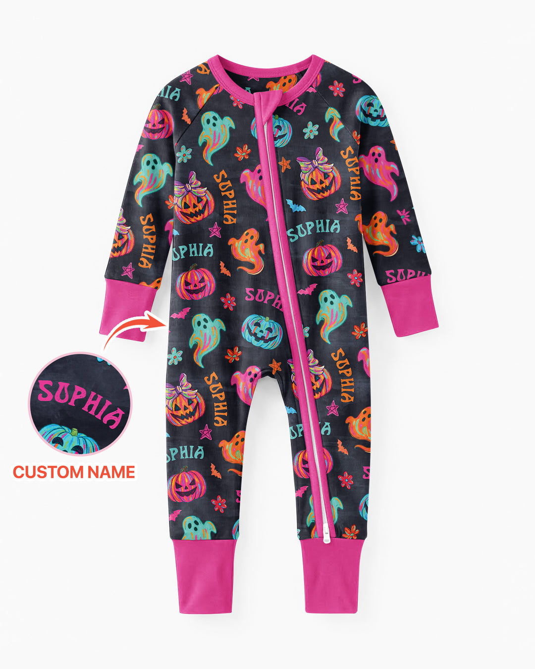 Custom Name Preppy Neon Pumpkin Bamboo Convertible Zippy