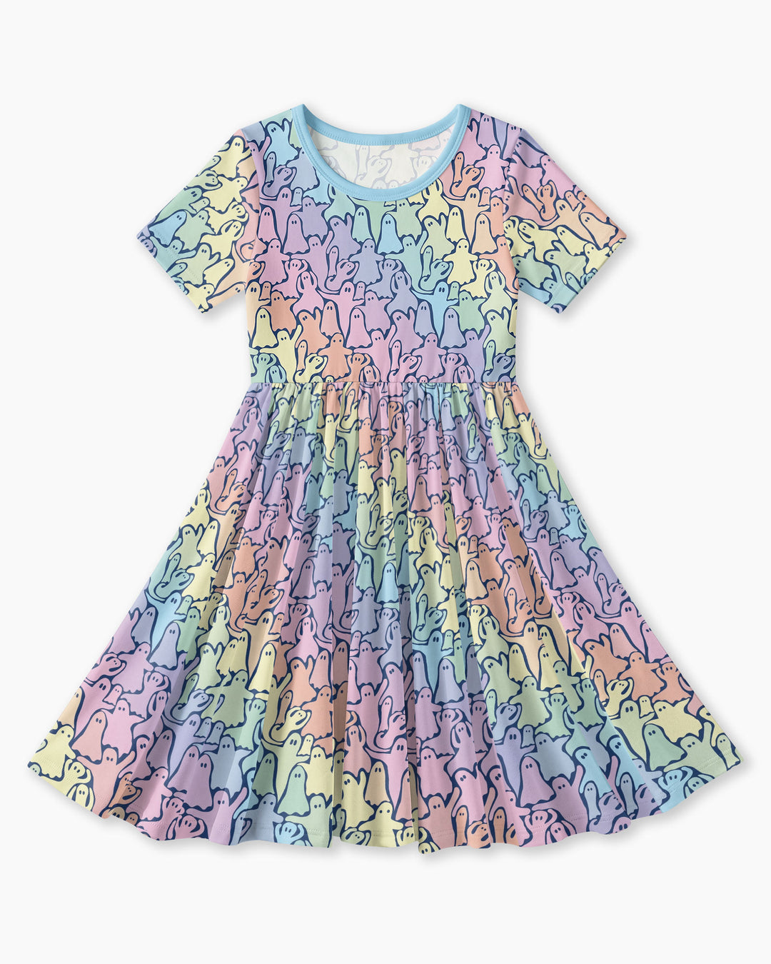 Pastel Rainbow Ghost Halloween Bamboo Twirl Dress
