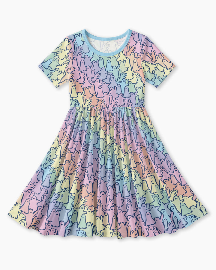 Pastel Rainbow Ghost Halloween Bamboo Twirl Dress