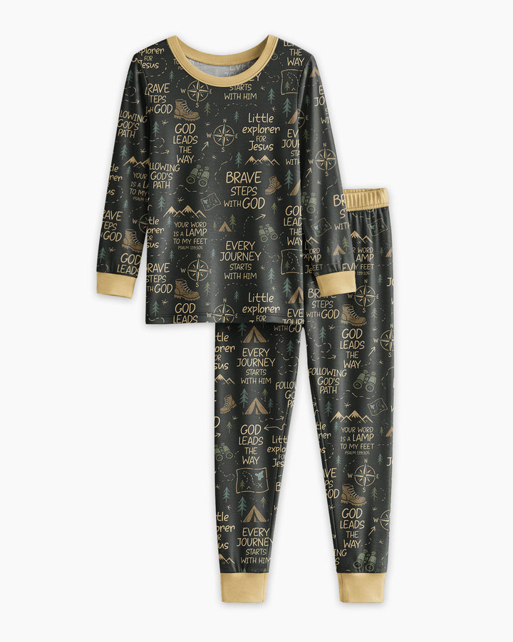 Little Explorer God Leads The Way Bamboo Two Piece Long Sleeve Pajama Set