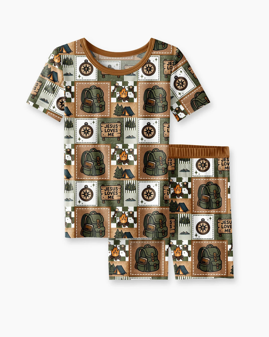 Camping Jesus Loves Me Bamboo Two Piece Short Sleeve Shorts Pajama Set