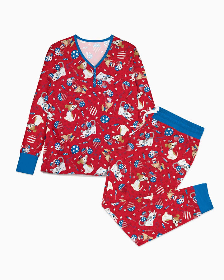 Rot, Weiß & Wuff Familien-Pyjama-Set aus Bambus für Damen