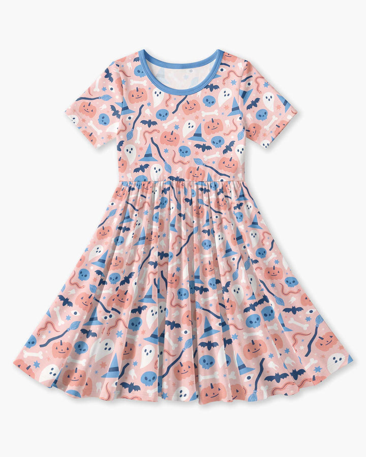Pastel Pumpkins Skulls And Witch Craft Bamboo Twirl Dress