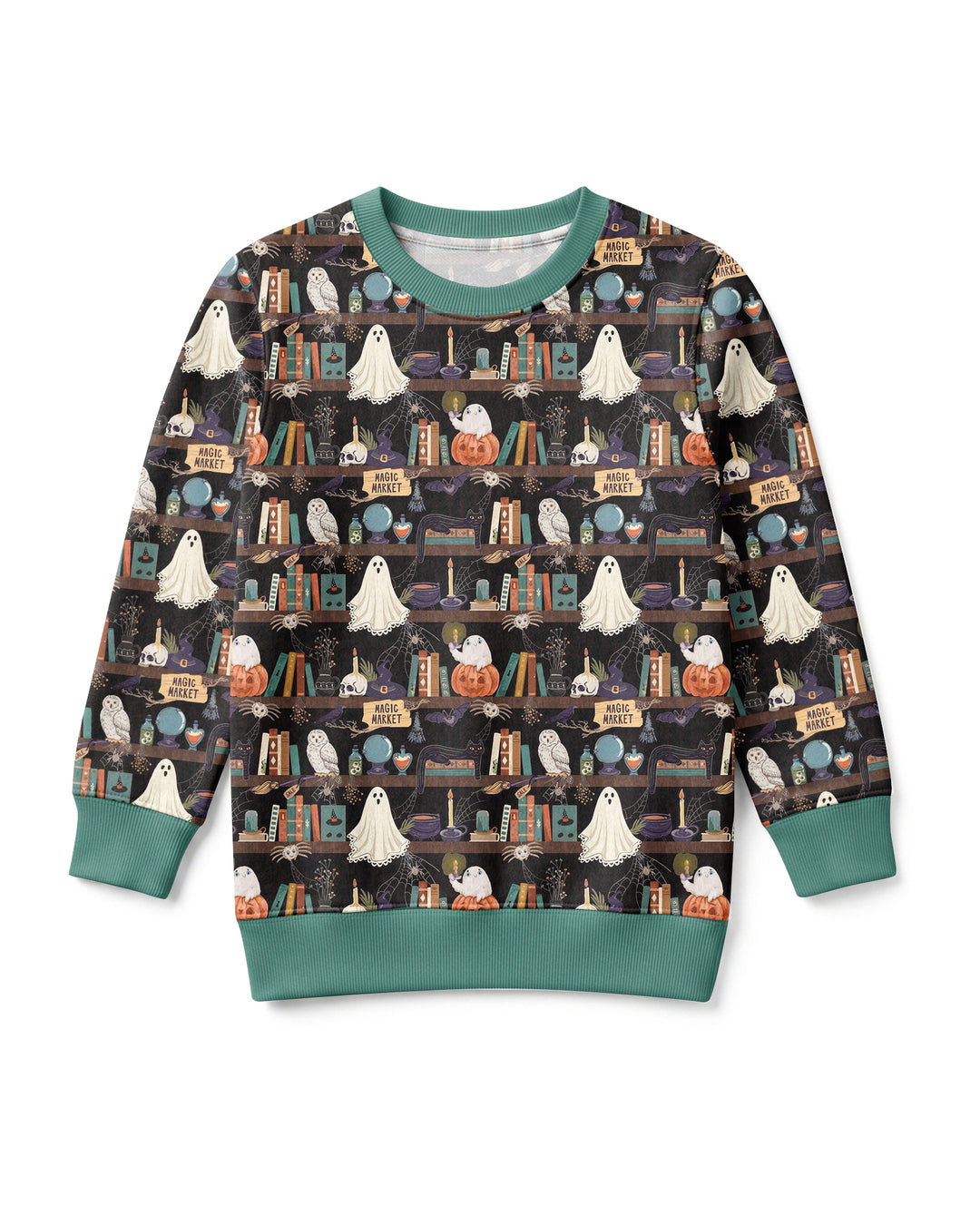 Cute Ghost Witchy Halloween Magic Library Bamboo Crewneck Sweatshirt