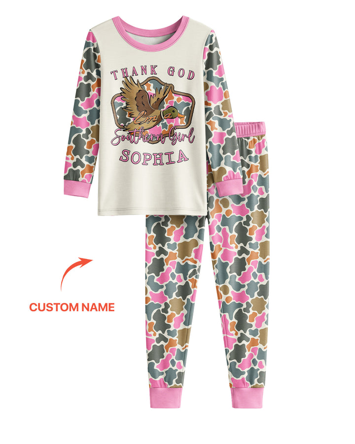 Custom Name Southern Duck Camo Bamboo Two Piece Long Sleeve Pajama Set