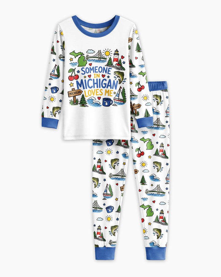 Someone in Michigan Loves Me Bamboo Two Piece Long Sleeve Pajama Set