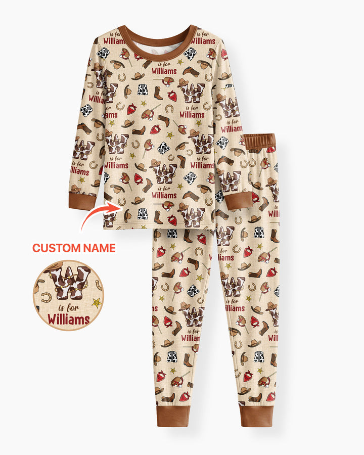 Little Wranglers Custom Name Bamboo Two Piece Long Sleeve Pajama Set