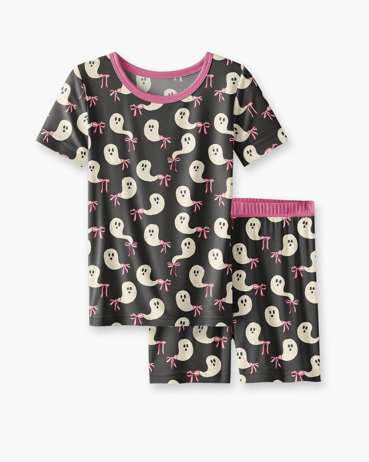 Little Ghosts Zweiteiliger Schlafanzug aus Bambus mit kurzen Ärmeln und Shorts für Halloween