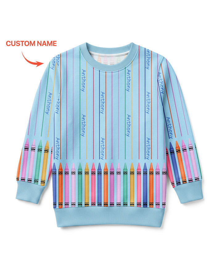 Custom Name Crayon Lines Bamboo Crewneck Sweatshirt