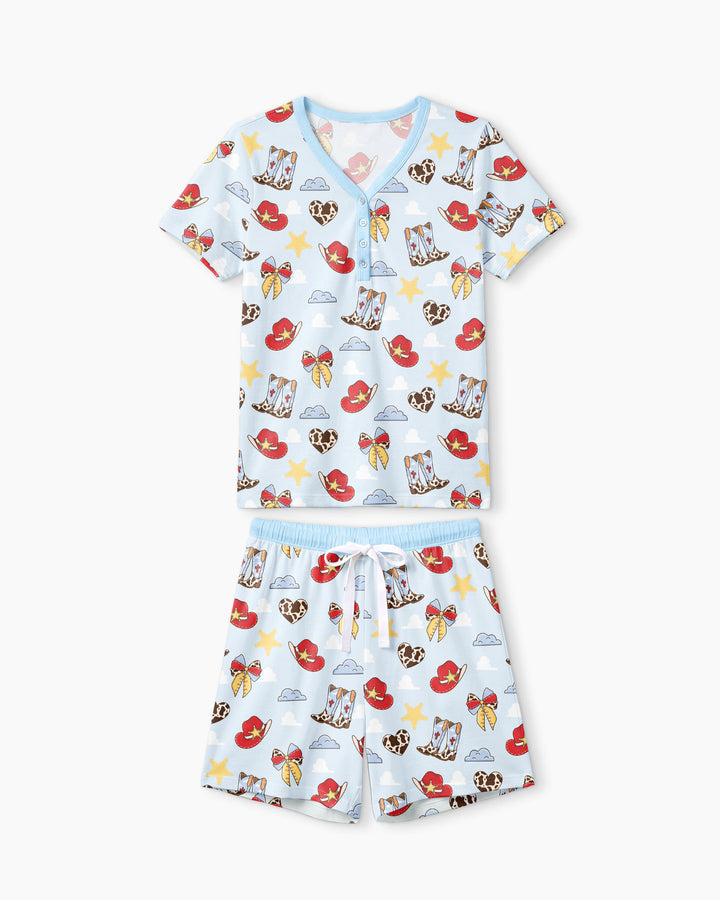 Cowboy Story Bamboo Women Short Sleeve Short Pajama Set