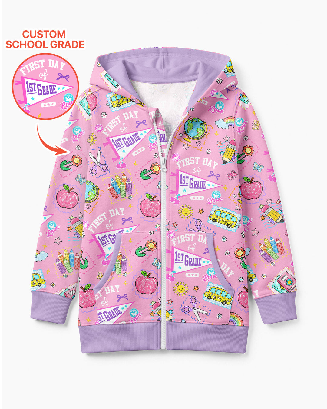 Custom Grade Girls School First Day Bamboo Zip Hoodie