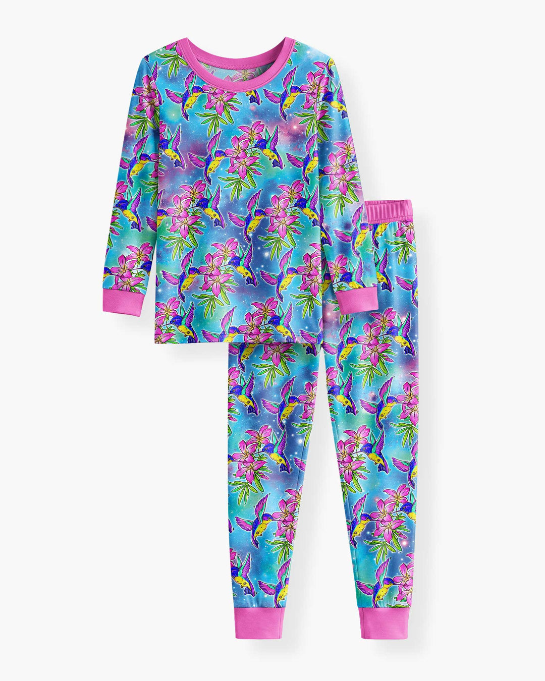 Floral Hummingbird Bamboo Two Piece Long Sleeve Pajama Set