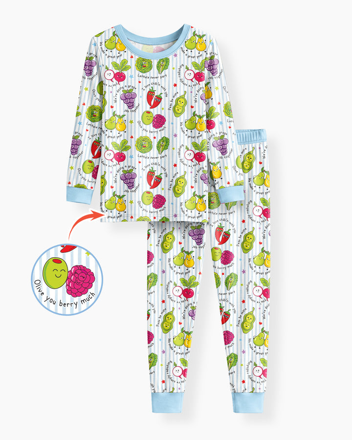 Fruits And Vegetables Love Puns Bamboo Two Piece Long Sleeve Pajama Set
