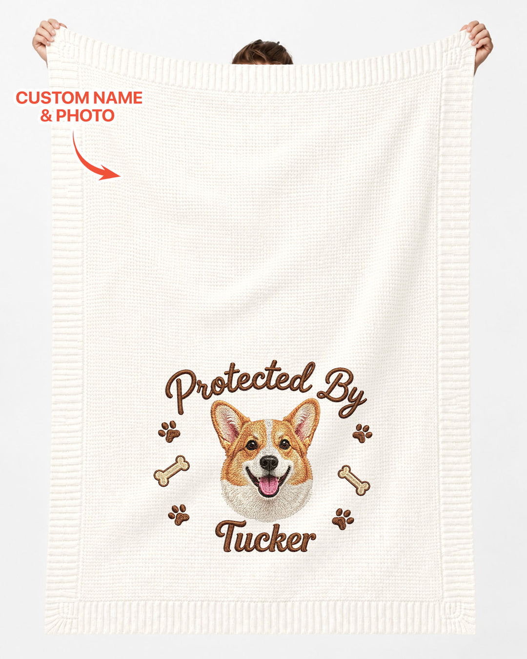 Protected By Dog Embroidered Baby Cotton Blanket