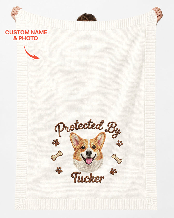 Protected By Dog Embroidered Baby Cotton Blanket