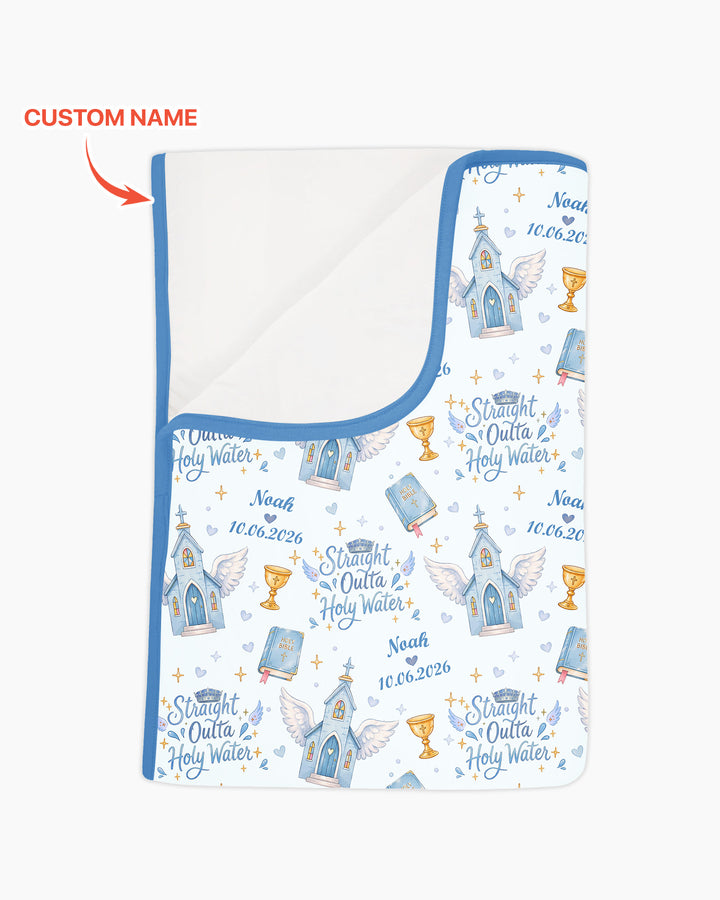 Custom Name Baptism Christening Straight Outta Holy Water Bamboo Blanket