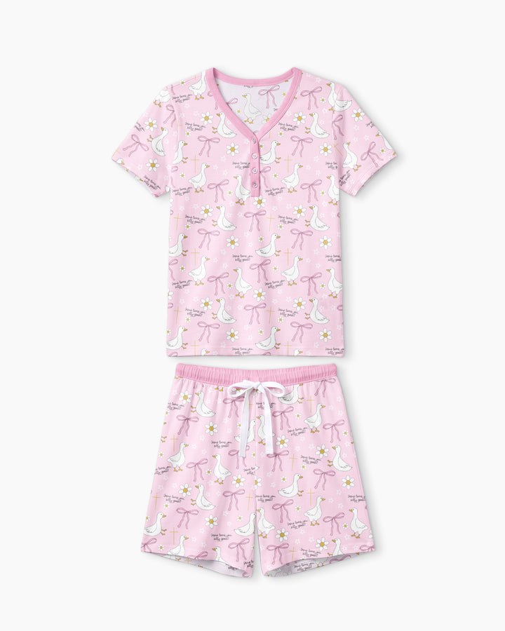 Jesus Loves You Silly Goose Bamboo Women Short Sleeve Short Pajama Set