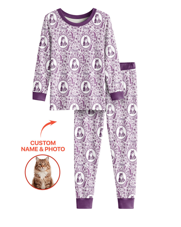 Custom Pet Photo Chinoiserie Garden Bamboo Two Piece Long Sleeve Pajama Set