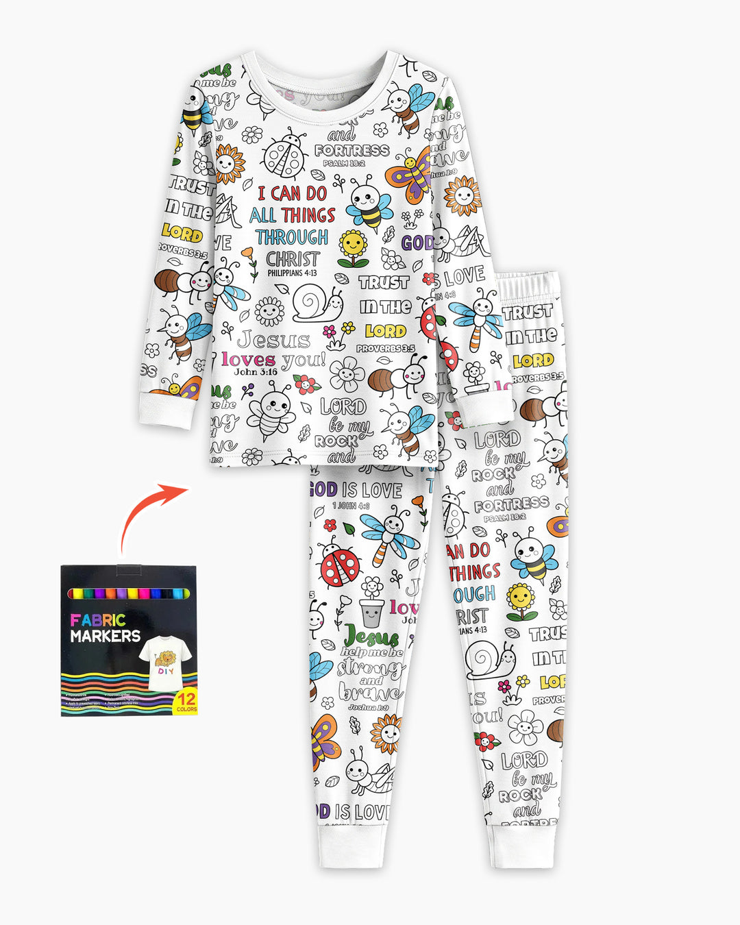 Joyful Garden Bible Verse Colorable Bamboo Two Piece Long Sleeve Pajama Set
