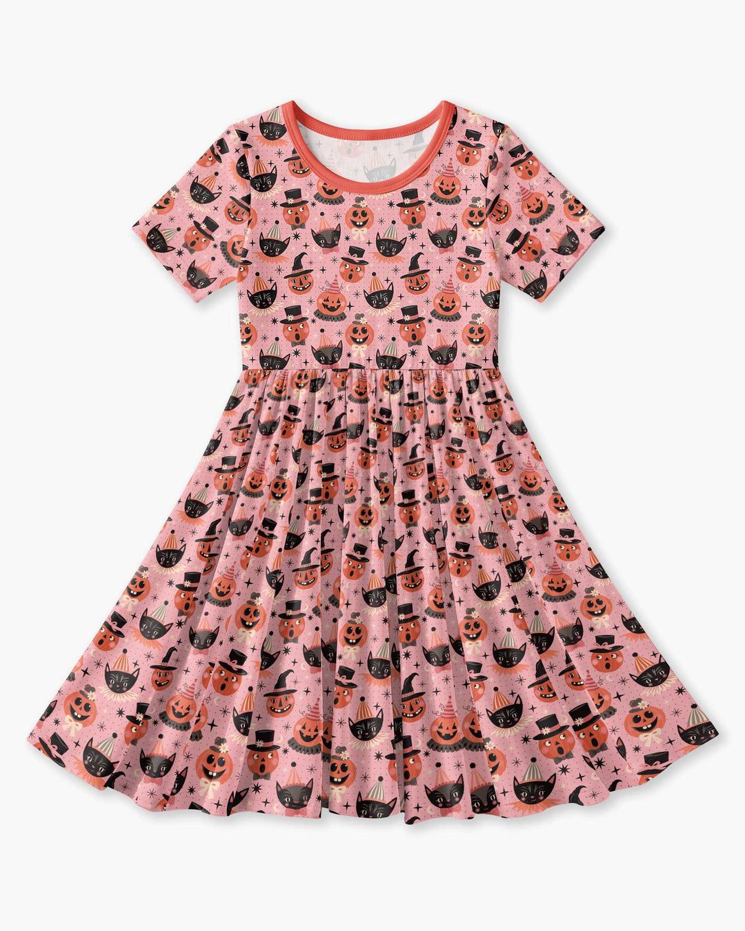 Retro Halloween Cats and Funny Pumpkins Bamboo Twirl Dress