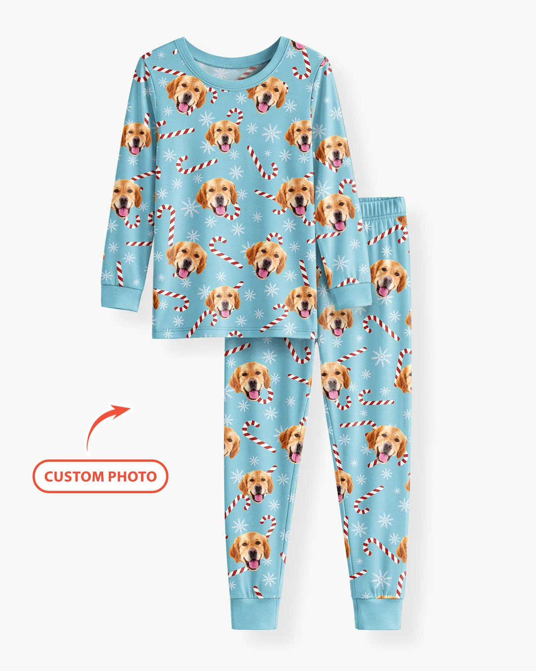 Custom Photo With Christmas Pattern Pajamas Bamboo Two Piece Long Sleeve Pajama Set