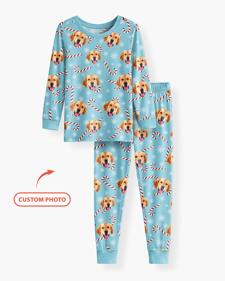 Custom Photo With Christmas Pattern Pajamas Bamboo Two Piece Long Sleeve Pajama Set