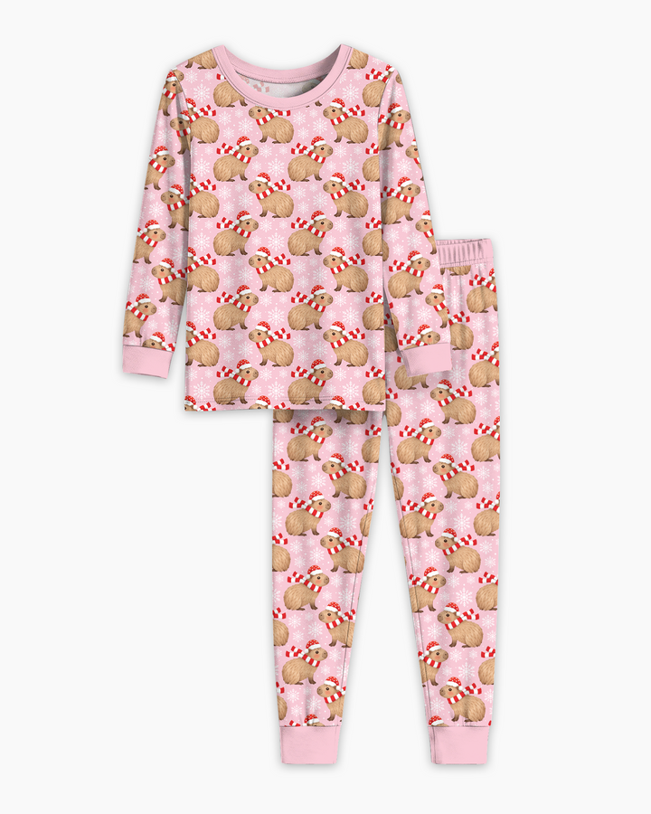 Holiday Capybaras Bamboo Two Piece Long Sleeve Pajama Set
