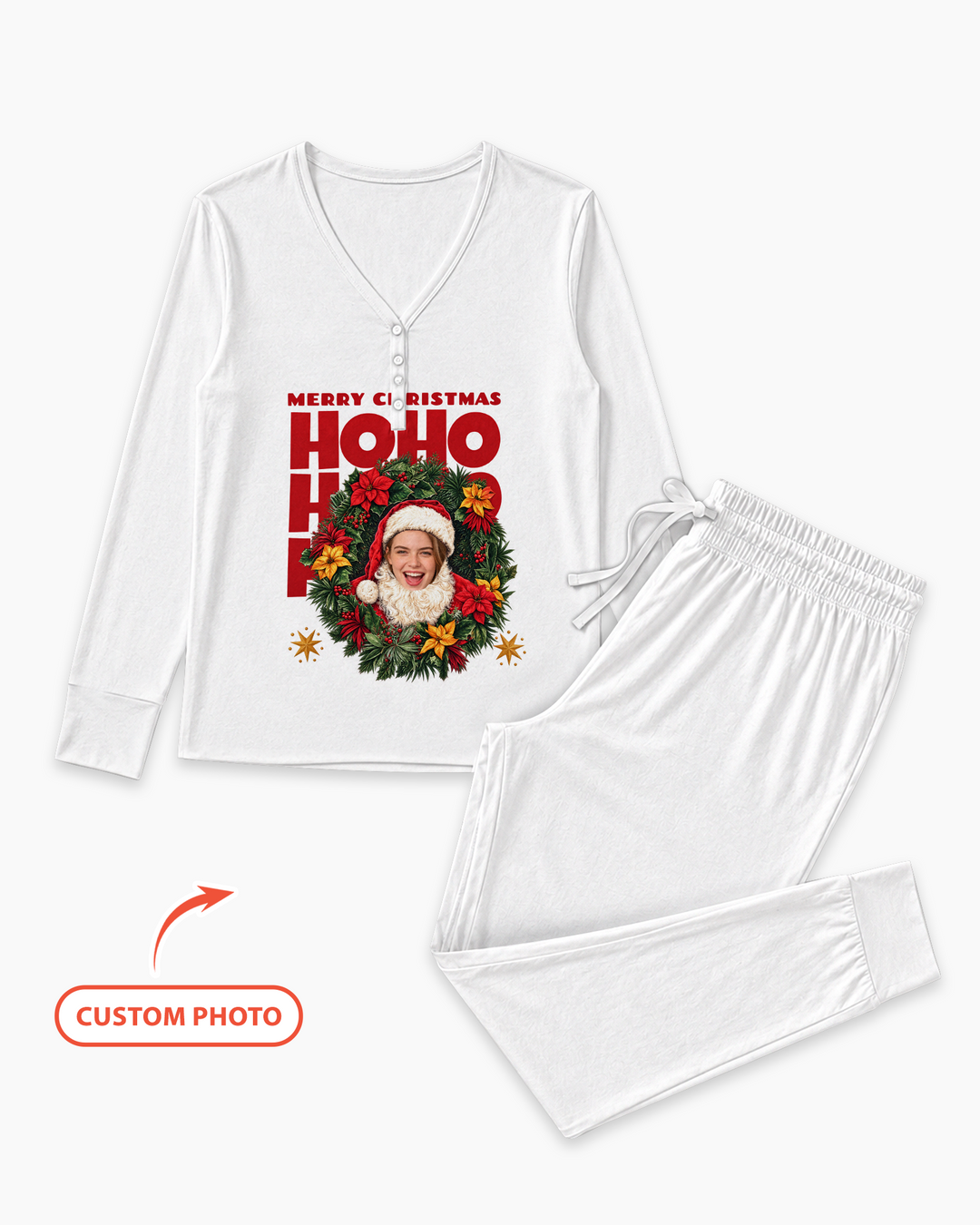Personalized Photo Christmas Santa Bamboo Women Pajama Set