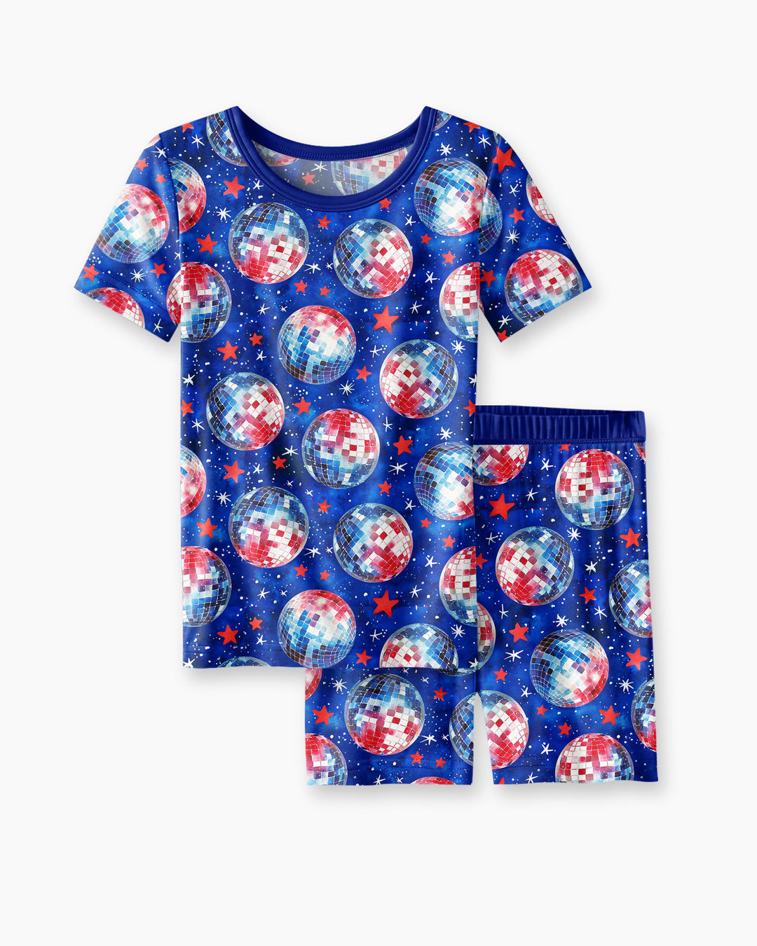 USA Disco Balls Bamboo Two Piece Short Sleeve Shorts Pajama Set