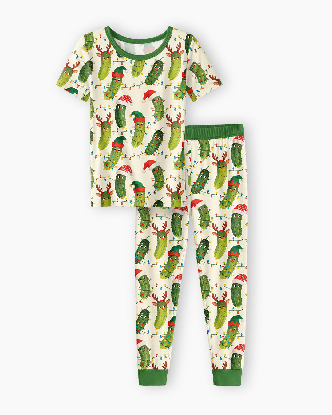 Cheerful Christmas Pickle Bamboo Two Piece Short Sleeve Pajama Set