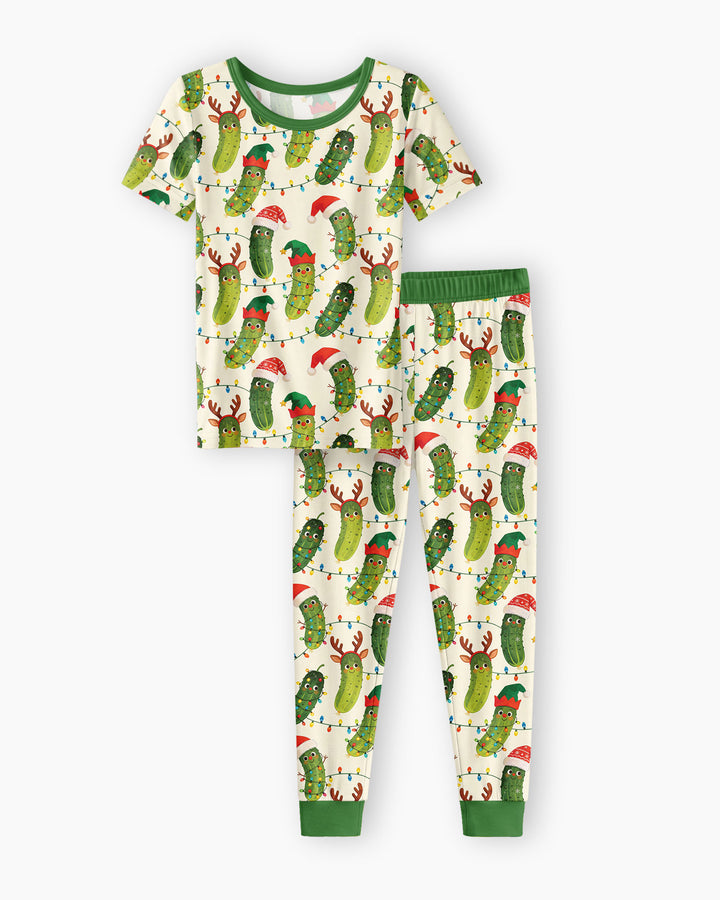 Cheerful Christmas Pickle Bamboo Two Piece Short Sleeve Pajama Set