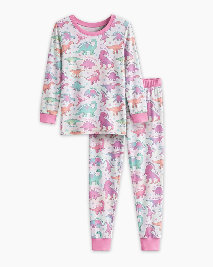 Pastel Dino Bamboo Two Piece Long Sleeve Pajama Set
