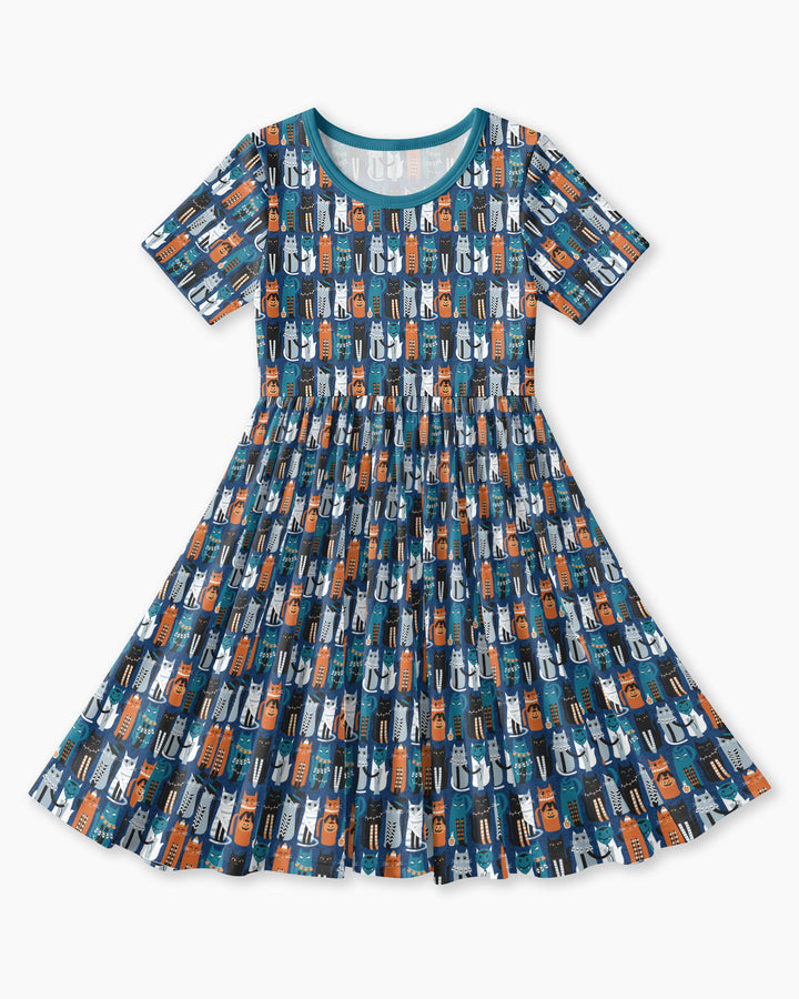 Retro Halloween Cat Bamboo Twirl Dress