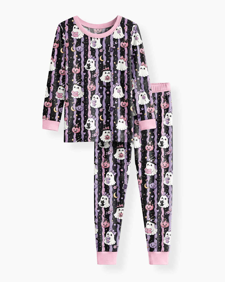Cute Ghost Halloween Bamboo Two Piece Long Sleeve Pajama Set