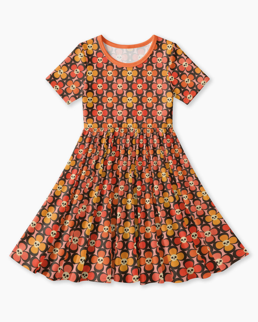 Retro Skull Flower Halloween Bamboo Twirl Dress
