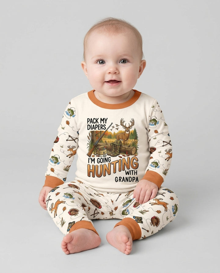 Personalized Pack My Diapers I'm Going Hunting Bamboo Two Piece Long Sleeve Pajama Set