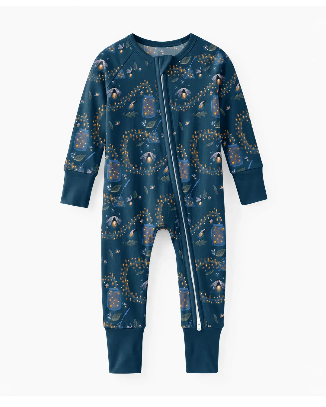 Strampler mit Reißverschluss aus Bambusjersey „Catching Fireflies“
