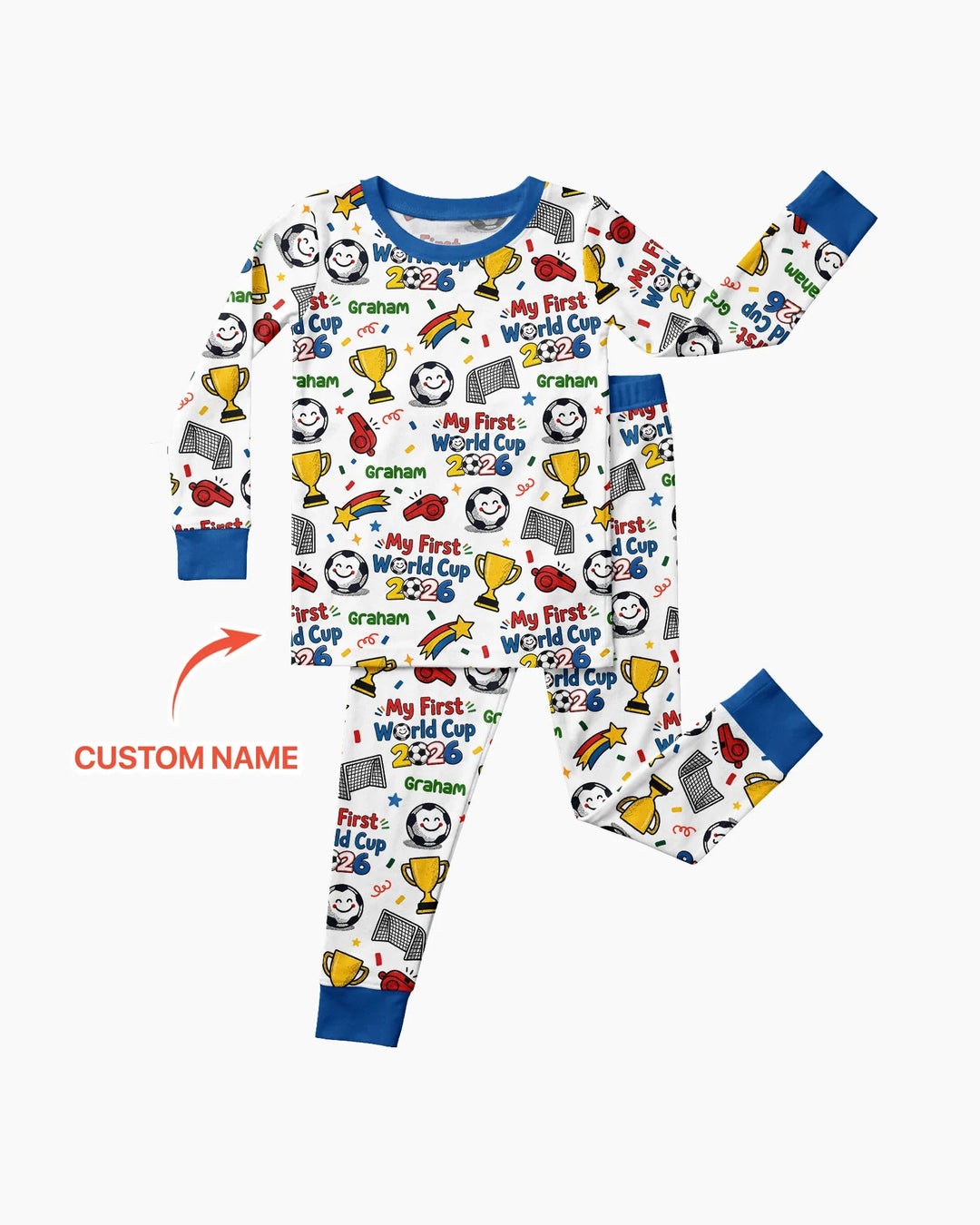 Custom Name My First Soccer Cup Bamboo Two Piece Long Sleeve Pajama Set