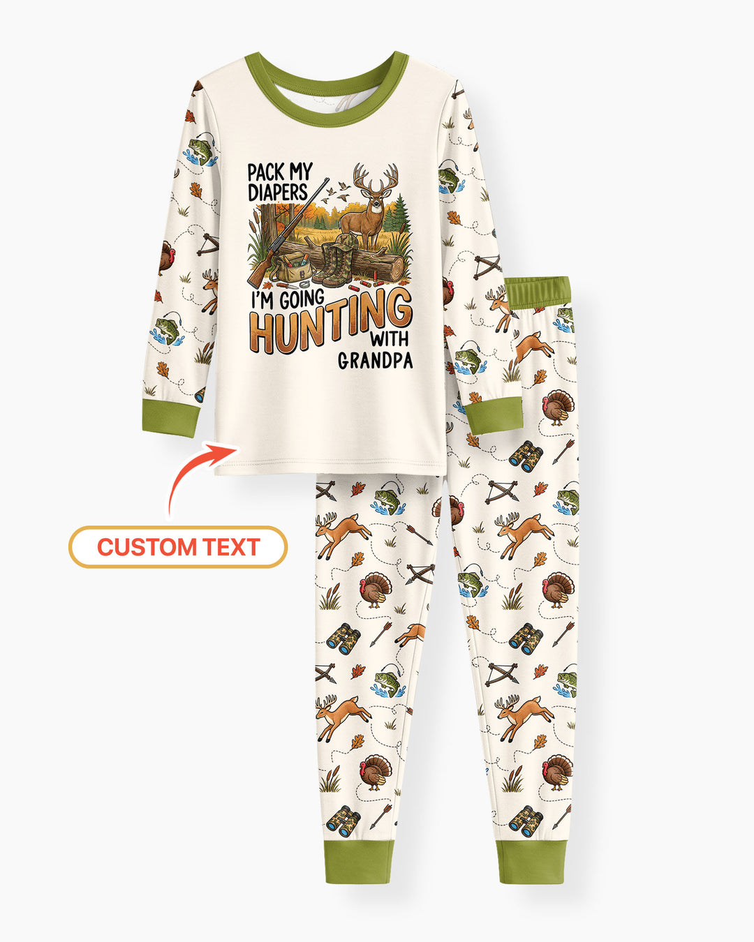 Personalized Pack My Diapers I'm Going Hunting Bamboo Two Piece Long Sleeve Pajama Set