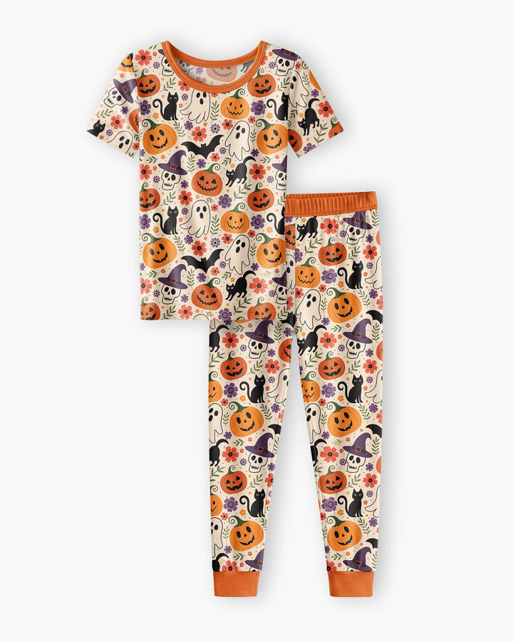 Spooky Halloween Floral Delight Bamboo Two Piece Short Sleeve Pajama Set