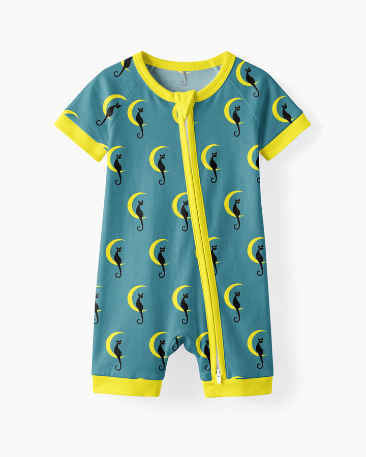 Black Cat Crescent Moon Celestial Night Bamboo Shorty Zippy