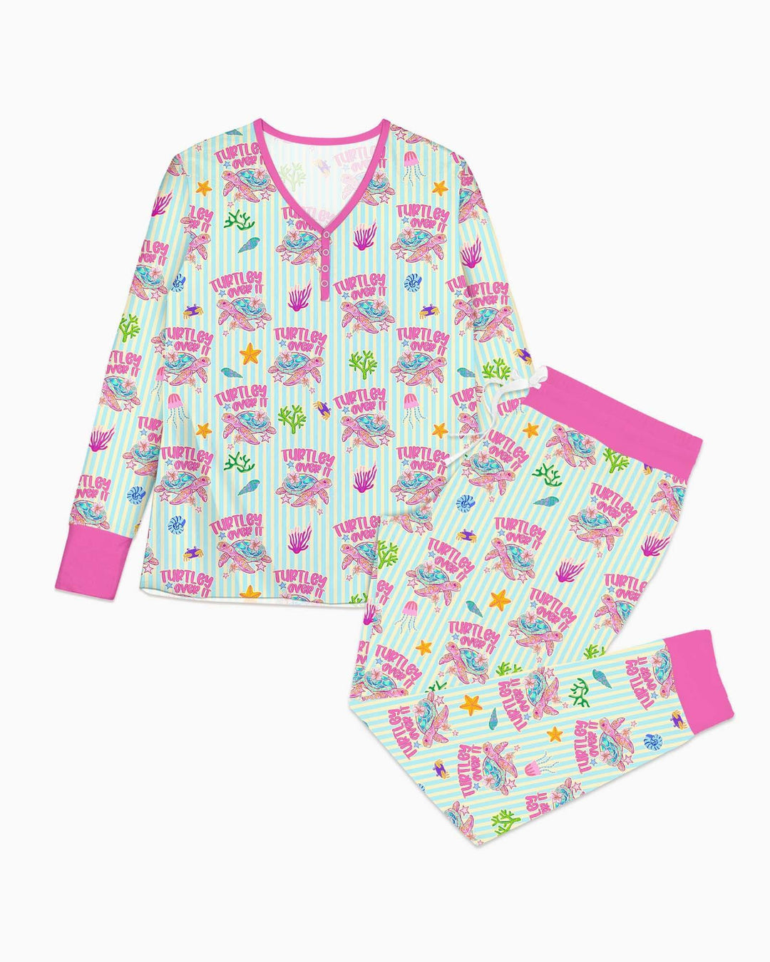 Turtley Over It Passender Familien-Bambus-Damen-Pyjama-Set