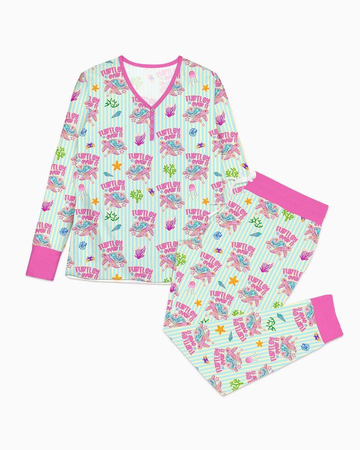 Turtley Over It Passender Familien-Bambus-Damen-Pyjama-Set
