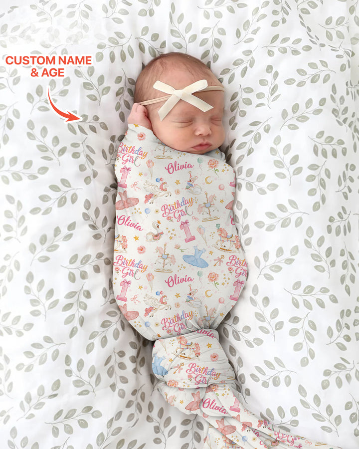 Ballerina Birthday Girl Custom Name & Age swaddle blanket