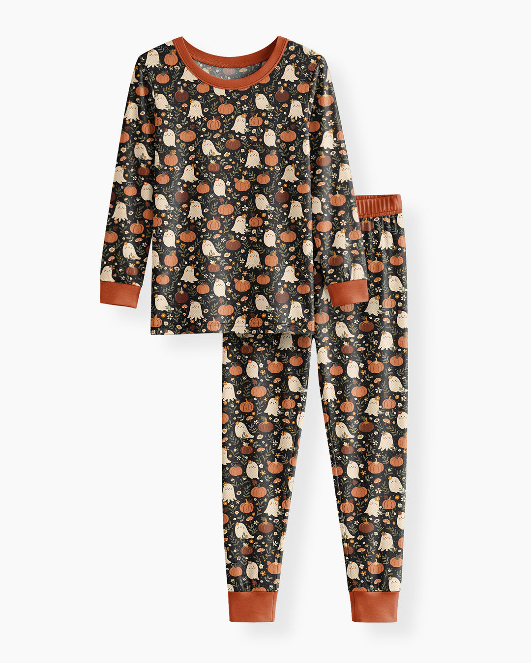 Ghost Pumpkin Harvest Floral Halloween Bamboo Two Piece Long Sleeve Pajama Set