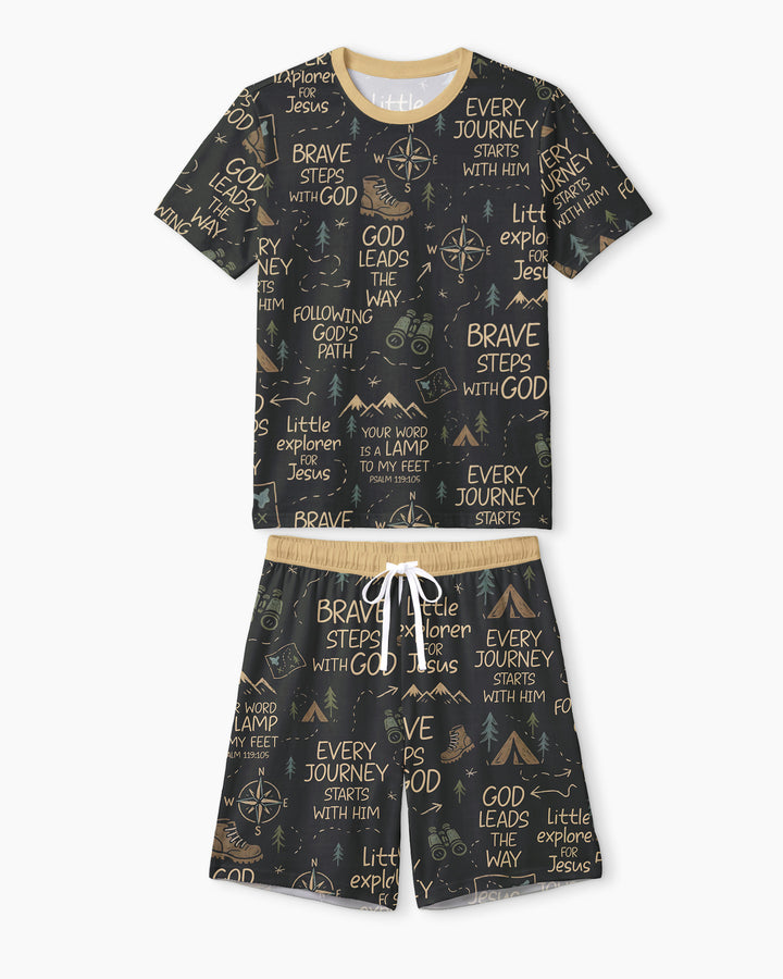 Little Explorer God Leads The Way Bamboo Men Short Sleeve Short Pajama Set