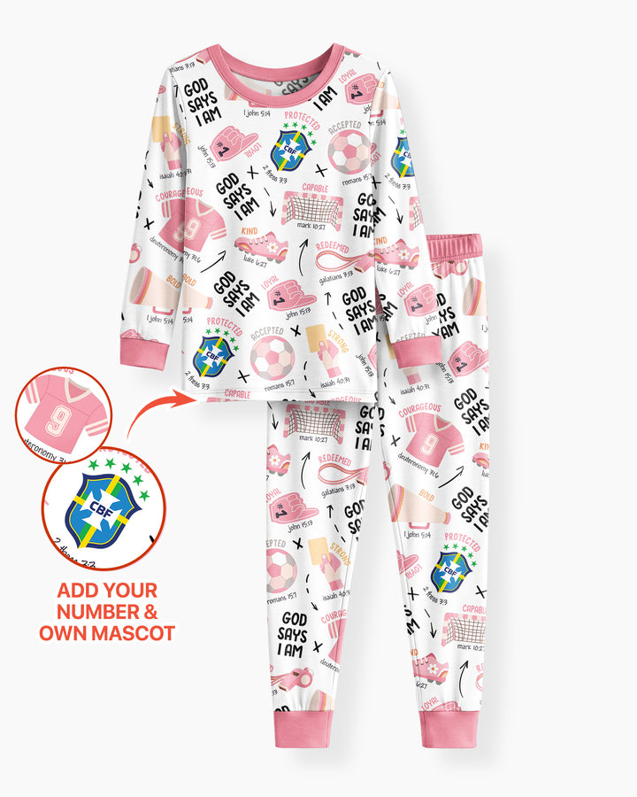 Personalized God Says I Am SOCCER Bamboo Two Piece Long Sleeve Pajama Set