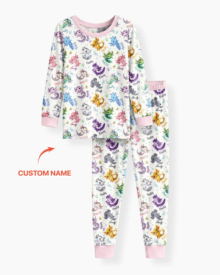 I Love You Axolotl Custom Name Bamboo Two Piece Long Sleeve Pajama Set